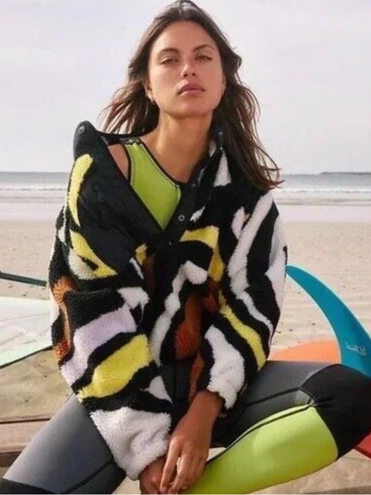 Free People Hit The Slopes Printed Pullover Fleece Jacket Peruvian Walnut